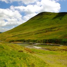 Two treatment ponds at Force Crag mine, near Keswick, Cumbria