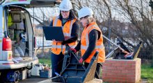 Dr Fiona Todd and colleague, Dr Rebecca Chambers, collecting data at the Gateshead Mine Water Heat Living Lab