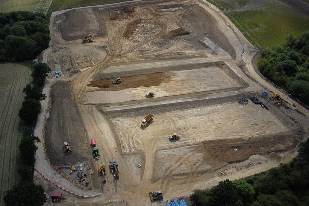 Aerial photo of the mine water treatment scheme under construction at Thorpe Hesley.